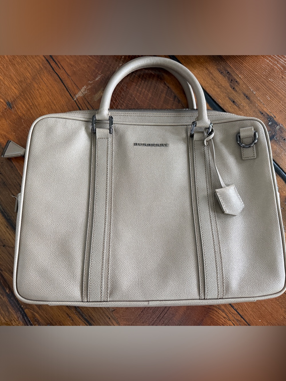 Burberry Men's Leather Briefcase in Light Beige